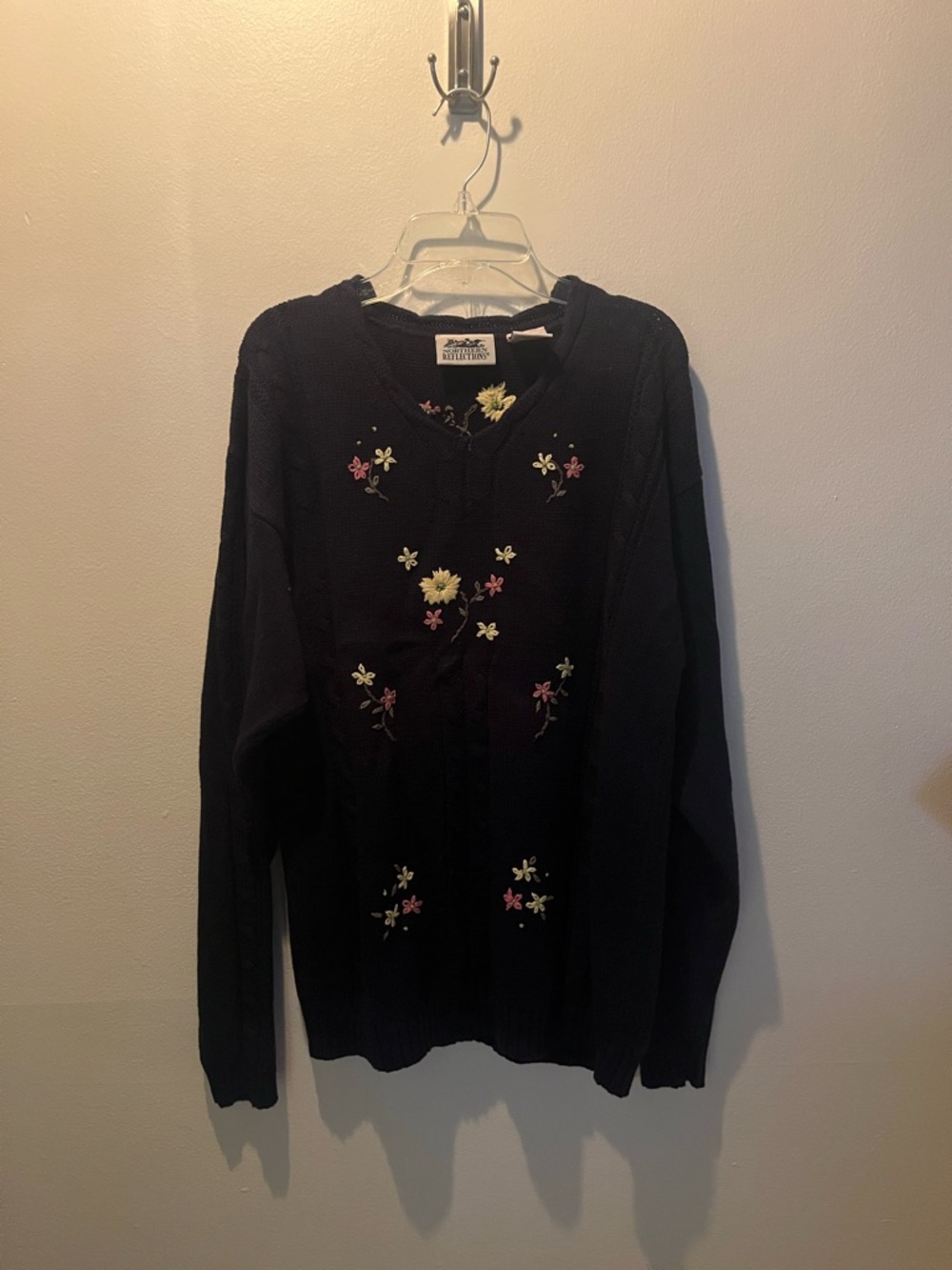 Northern Reflections Navy Embroidered Floral Crewneck Sweater